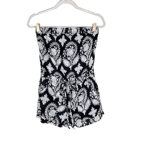 Diane Von Furstenberg 2 Miranda Crinkle Romper Black White India Brocade Silk - Picture 1 of 11